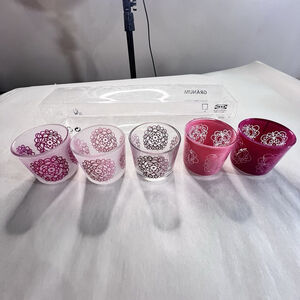 IKEA Votiv Tea Light Holders Granum Pink Floral Set of 5 Christmas Valentine New